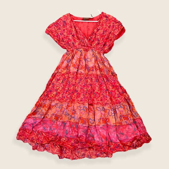 Jane Ashley Dresses & Skirts - Jane Ashley Floral Multi-Pattern Bohemian Bright Ruffle Vneck Midi Beach Dress